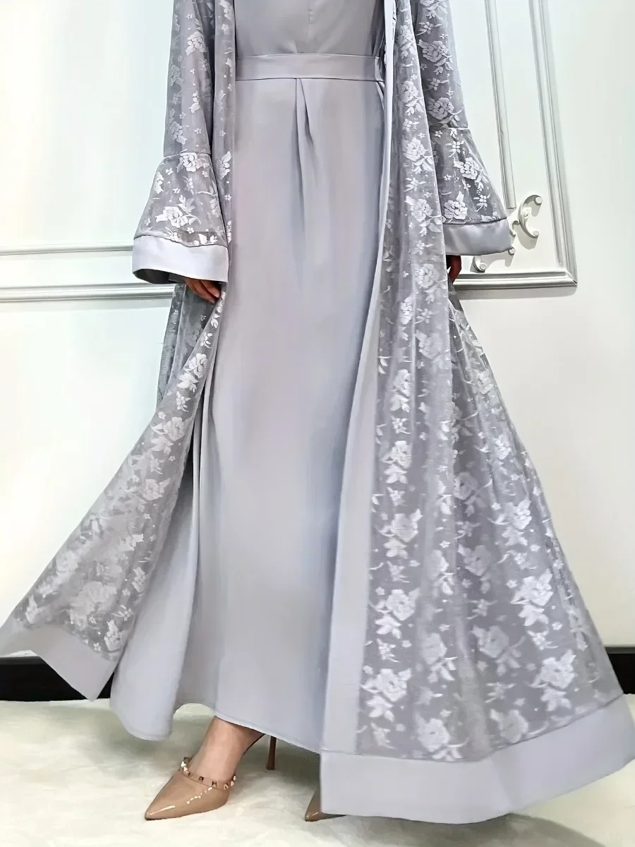 Ramadan Eid Modlitewna Koronkowa Abaja 2-częściowy Zestaw Sukienka Wewnętrzna Damska Rozkloszowane Rękawy Długie Abaje Kaftan Dżellaba Dubaj Impreza Vestidos 2026