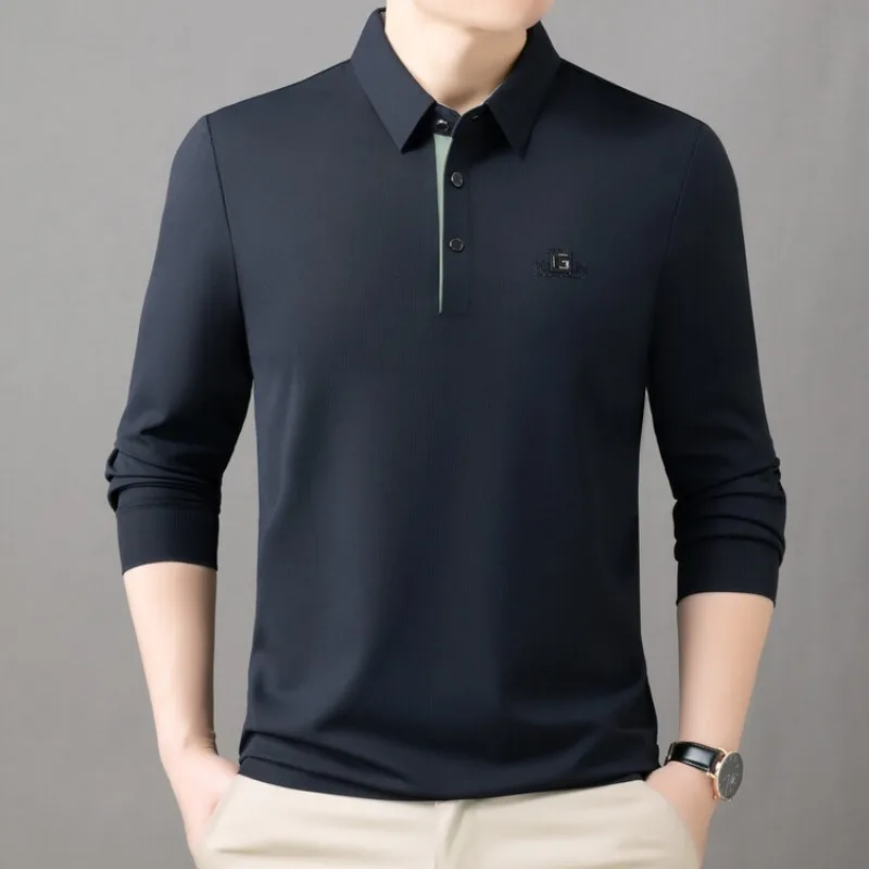 Warm Cotton Seamless Long Sleeved Autumn and Winter T-shirt Men's Casual Collar Versatile Collar Knitted Sweater Youth Polo Shir