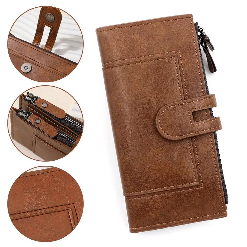 محفظة من جلد البولي يوريثان للنساء حقيبة يد طويلة جلدية ريترو نسائية متعددة الوظائف مضادة للسرقة #6