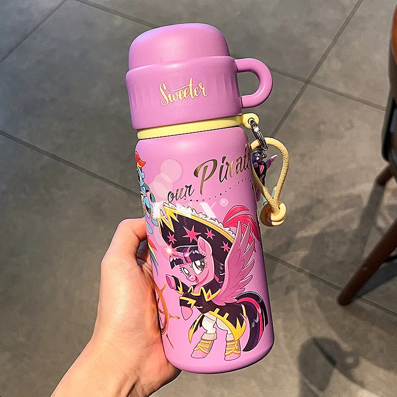 500ml My Little Pony กาต้มน้ำสแตนเลสพกพาขวดน้ำลายการ์ตูนแก้วกันร้อนพร้อมจี้ของขวัญสำหรับนักเรียนถ้วยน้ำร้อน