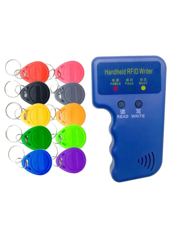 Copieur et graveur RFID portable 125KHz EM4100 TK4100, lecteur de programmeur + 5 étiquettes de porte-clés d'identification réinscriptibles EM4305 T5577