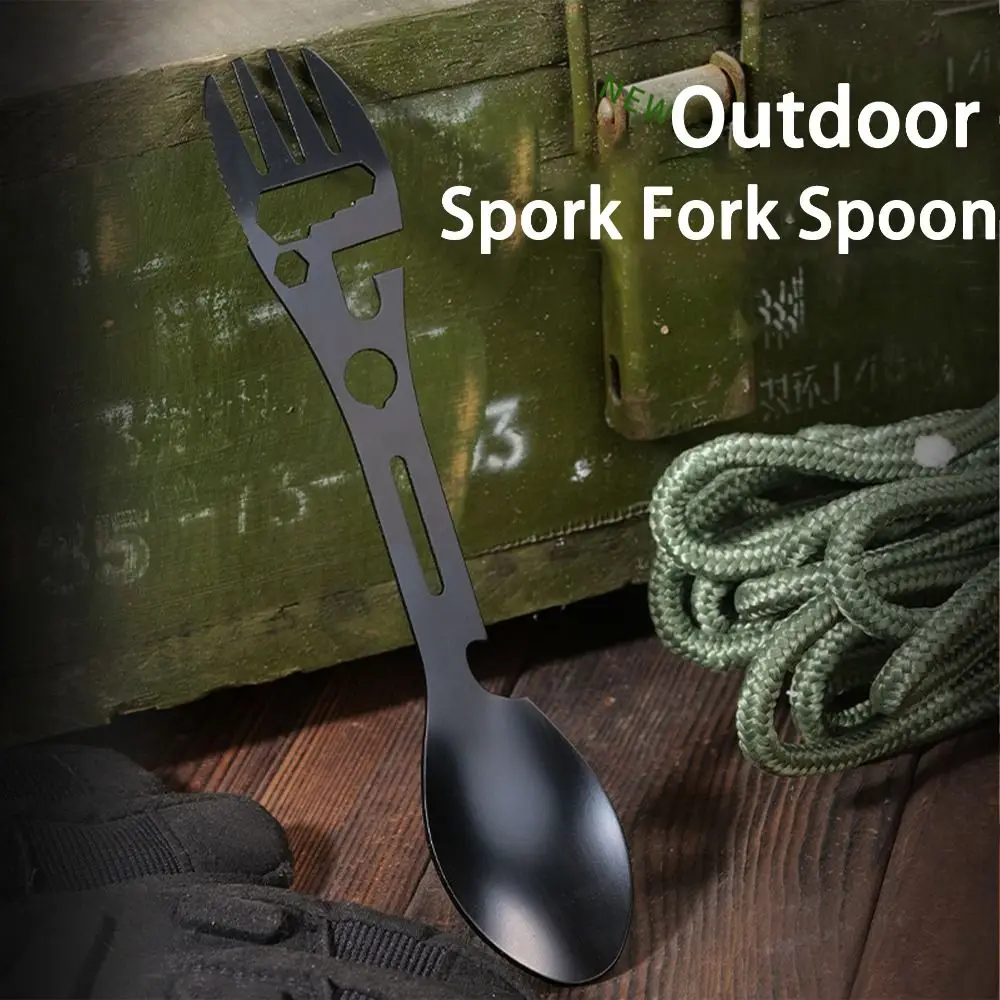 10 in 1 Outdoor Spork Fork Spoon Multi-function Wrench Bottle Cans Opener Stainless Steel Portable Camping Survival Tool