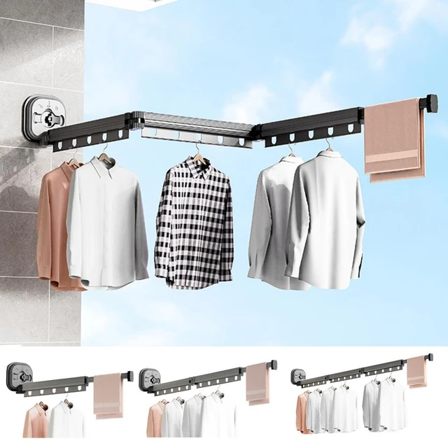 Tendedero de ropa plegable con ventosa colgador de ropa retractil con soporte de carga fuerte organizador de lavanderia