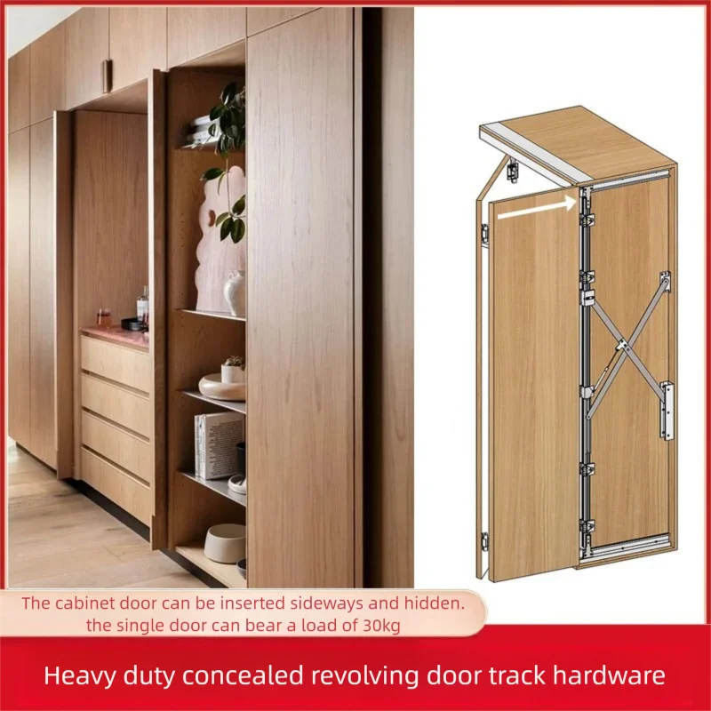 Heavy-duty revolving door track wardrobe TV cabinet inset hidden pocket sliding butterfly door hardware