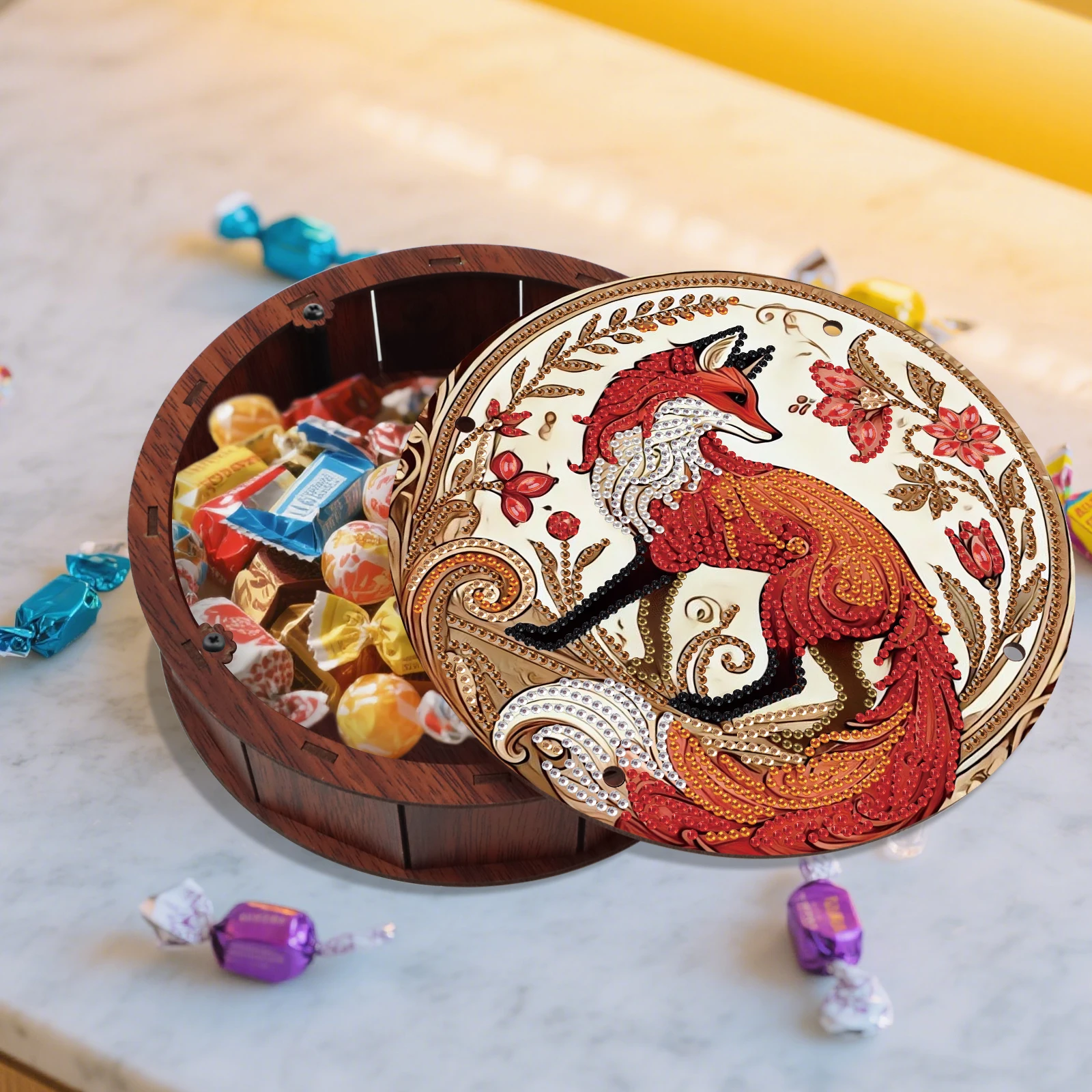 Diamond Painting Snack Box Kits,Cute Red Fox DIY Diamond Art Special Shape Diamond Rotundity Storage Box for Handmade Decor Gift view 5