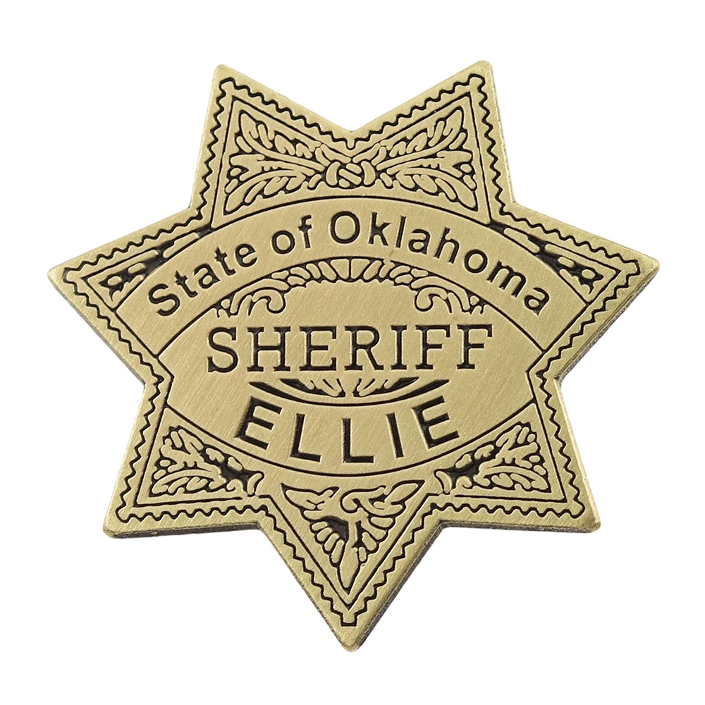 شريف شارة دولة أوكلاهوما إيلي سبع وأشار ستار التلبيب دبوس خمر كاوبوي بروش معدني ظهره القبعات الجينز الزخرفية