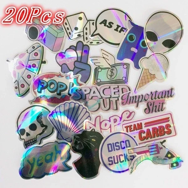 UFO Estilo Skull Camera Bling PVC Adesivos, DIY Papelaria Adesivo, Skate Decalque, Notebook, Trolley Case, Mochila, Mesa, Carro, 20Pcs