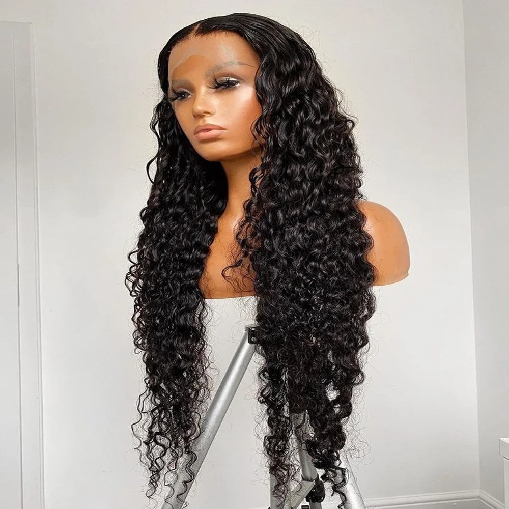 Soft 180Density 26Inch Glueless Long Black Kinky Curly Deep Lace Front Wig For Women With Baby Hair Preplucked Heat Fiber Daily