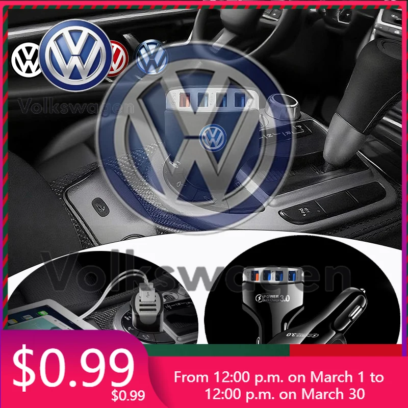 

For VW Volkswagen Car Sticker Multi-functional USB Type C 35W Fast PD 4 In1 Electric Adapter Car Charger For Volkswagen VW