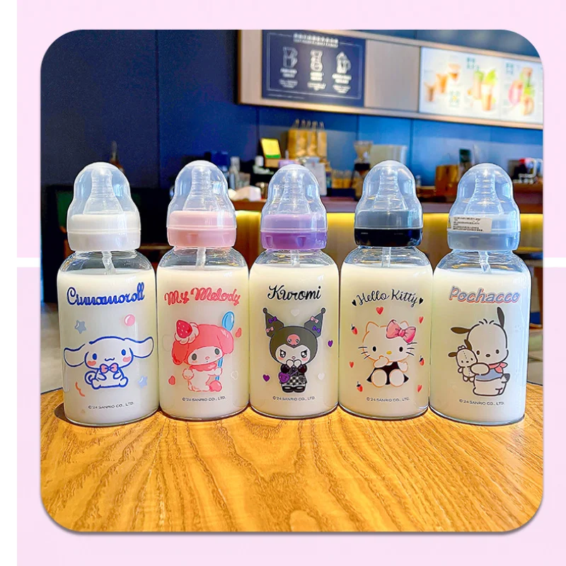 Sanrios Kuromi Hellokittys Pacifier Cup My Melody Cinnamoroll 300Ml Sippy Cup Cartoon Bottle Home Children Glass Cup Water Cup