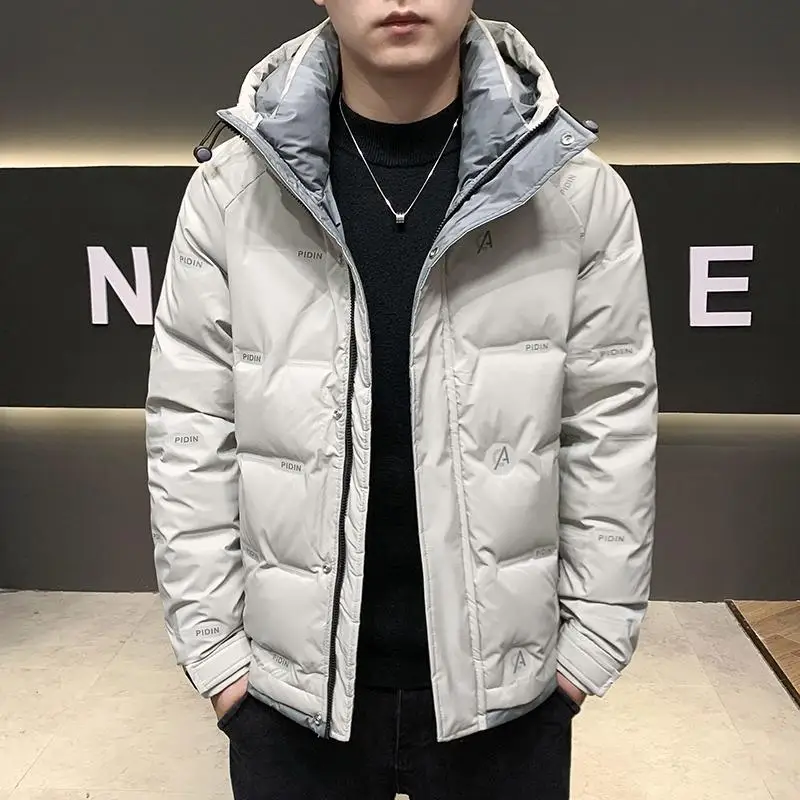 

Мужская пуховая хлопковая куртка, легкая зимняя верхняя одежда, молодежная модная теплая полиэфирная волокно с капюшоном, обычная длина