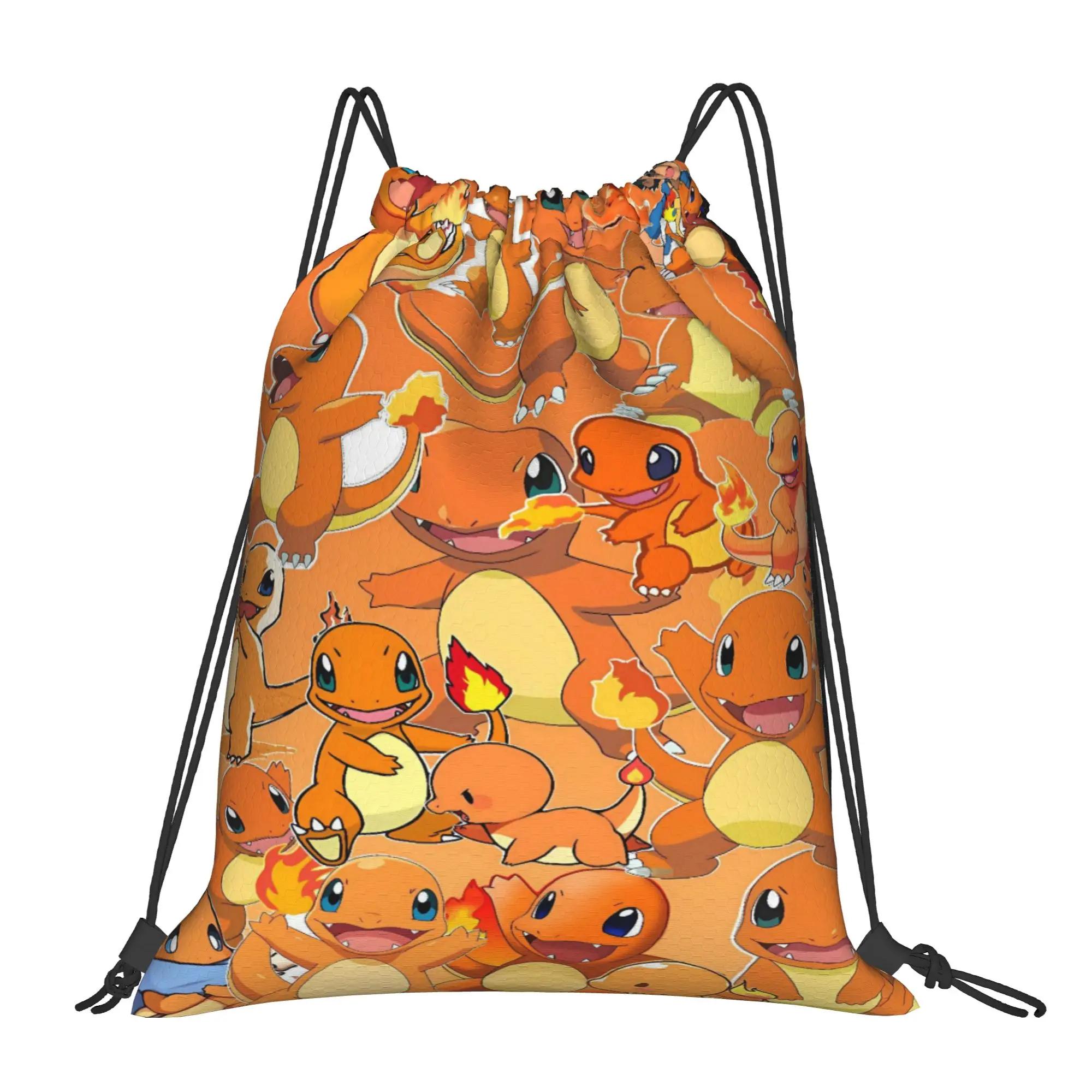 Charmander Scatter Cartoon Drawstring Bag  Folding Minimalist Backpacks Sports Yoga Sackpack String Bags For Unisex