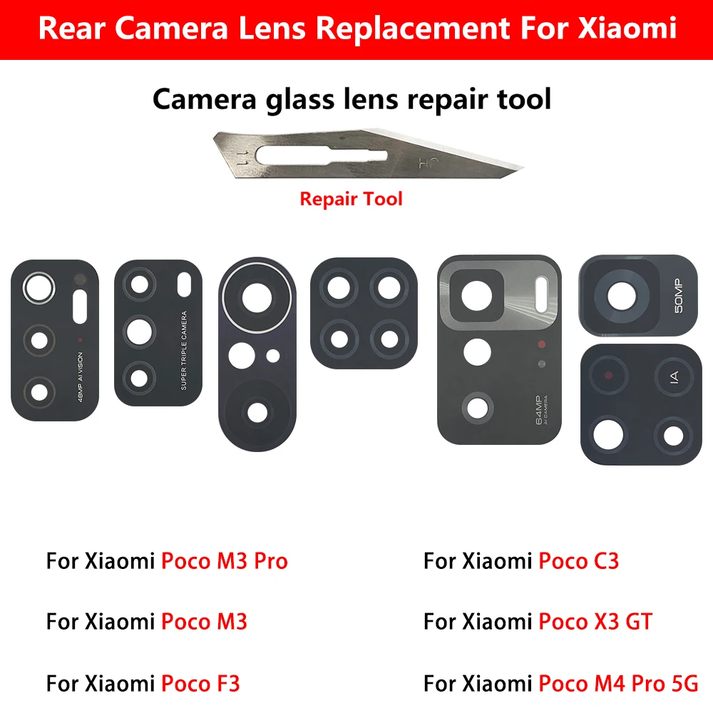 10 шт. стеклянных линз задней камеры для Xiaomi Mi Poco X4 X3 F3 F4 F2 Pro C3 M4 Pro 5G M3, замена с клейкой наклейкой