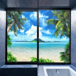 Seascape Pattern Privacy Glass Window Decoration Film PVC Frosted Sliding Door Film Static Clings Non-Glue Anti UV Glass Sticker