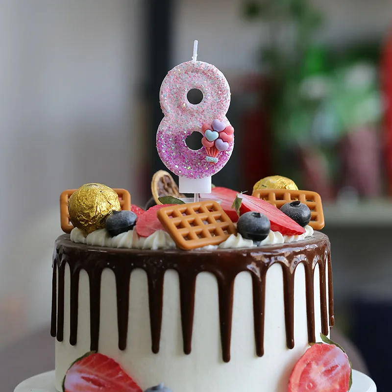2025 شموع رقم بالون لامع مصنوعة يدويًا لتزيين الكيك، مجموعة حفلات أعياد الميلاد