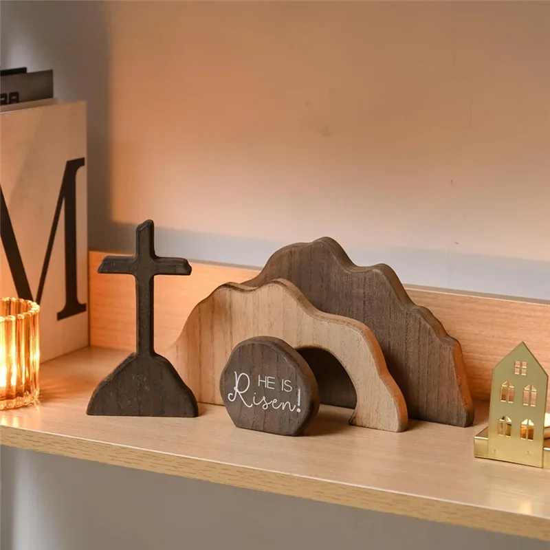 

New Empty Tomb Easter Scene And Cross Decoration Wood Easter Resurrection Scene Jesus Nativity Scene Decor Tabletop Decoration