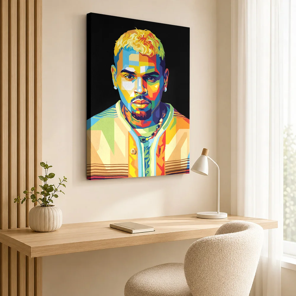 Chris Brown Pop Art Canvas Print Poster Personalized Retro Music Wall Art for Studio Bedroom Decor Ready to Hang Gift for Fans