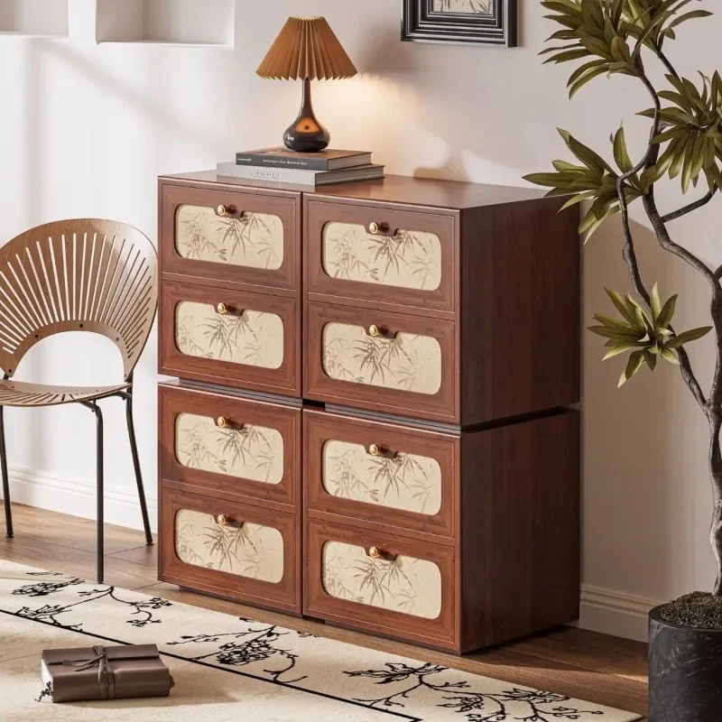 

wood pastoral bamboo leaf storage cabinet modular free combination storage cabinet living room Internet celebrity chest cabinet