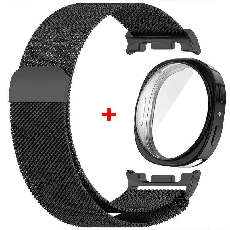 2 pack Stainless Steel Band +Case for Samsung Galaxy Watch 8 9 40 44mm Mlanese Loop Strap+Cover for Galaxy Watch 8 9 Accessories