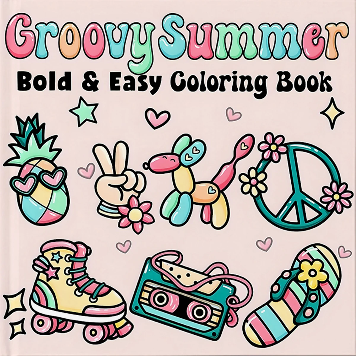 Groovy Summer Bold-easy Patterns 24 Pages Art Coloring Book for Adults Cute Drawing Book Perfect Gift for Party and Birthday