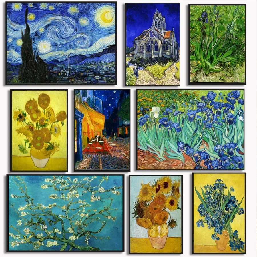 HD Print Van Gogh Masterpiece Poster Abstract Garden Almond Blossoms Starry Night Canvas Painting Wall Picture Room Home Decor