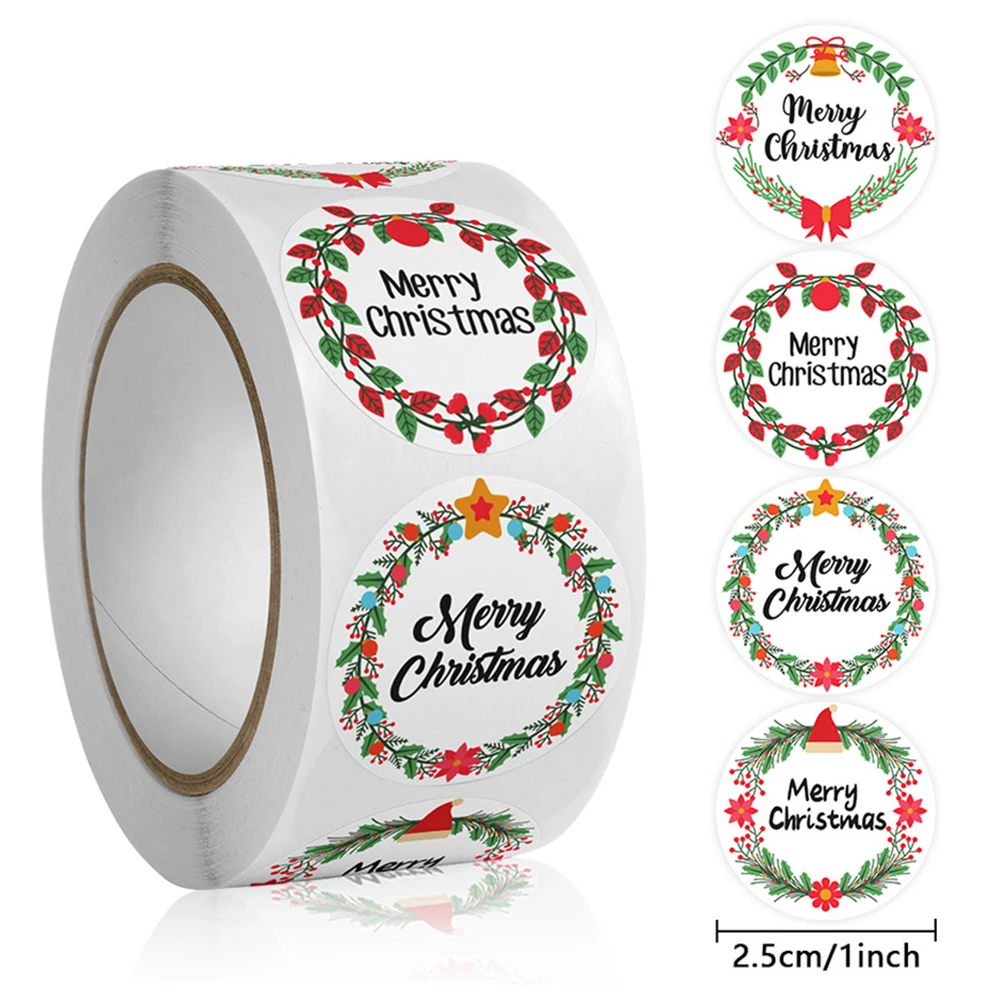 

100-500pcs Merry Christmas Holiday Stickers Wreath Adhesive Stickers for Christmas Envelopes Seal Gift Tags Party Decoration