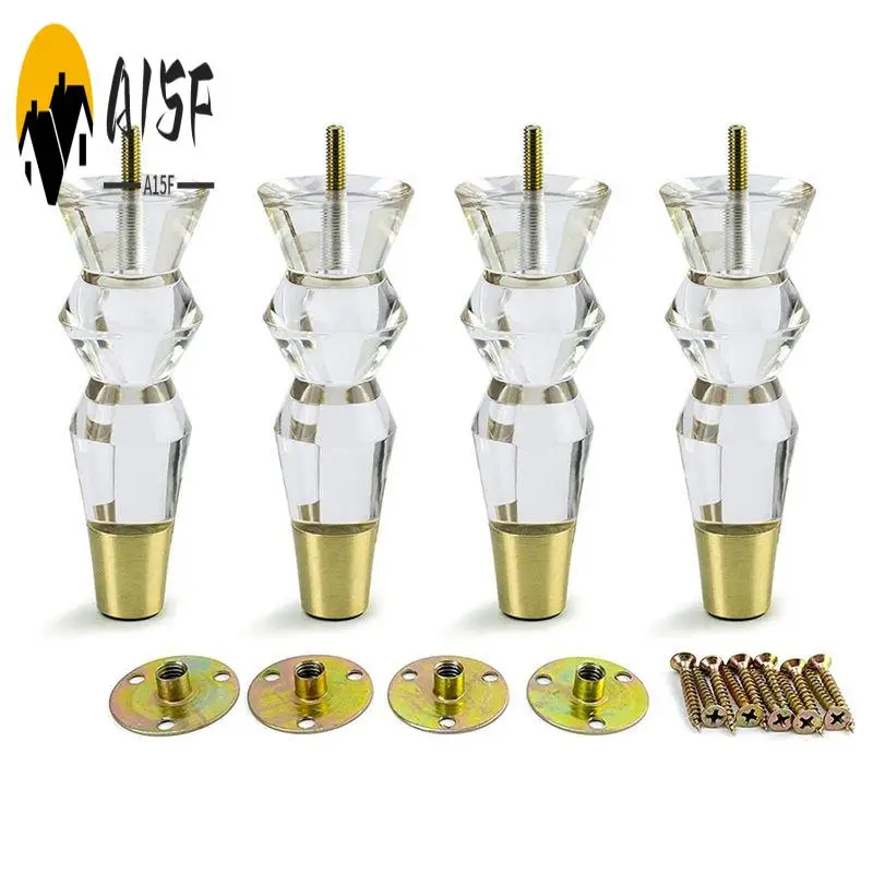 A15F-6.9Inch Acrylic Furniture Legs Replacement Sofa Feet Cabinet Modern Clear Decor DIY Legs Bed Feet Tapered Style Set Of 4