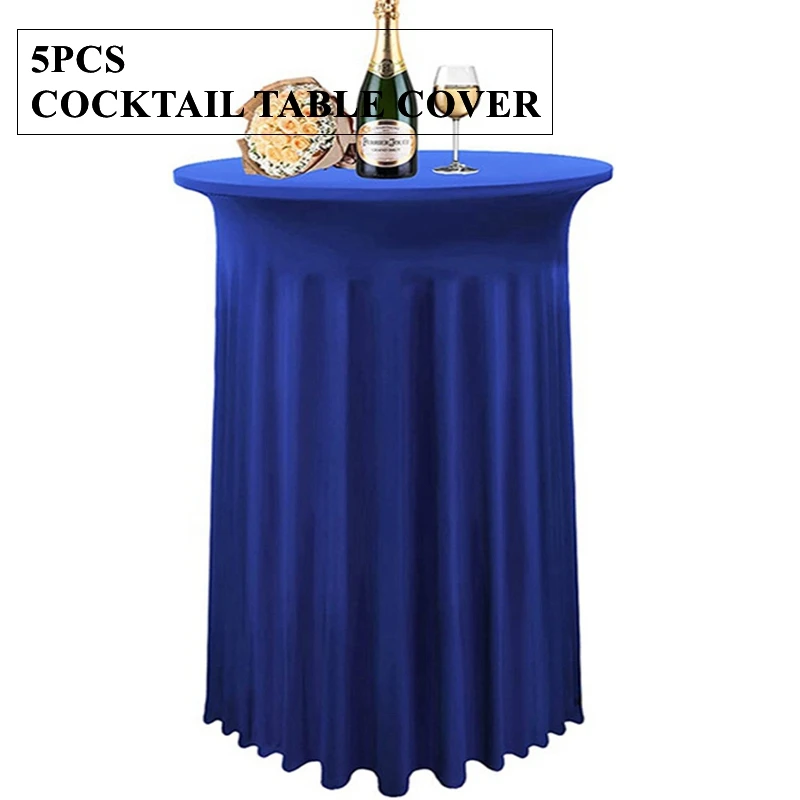 

New Design 5pcs Ruffled Cocktail Spandex Table Cover Round Lycra Bar Tablecloth For Wedding Event Party Decoration