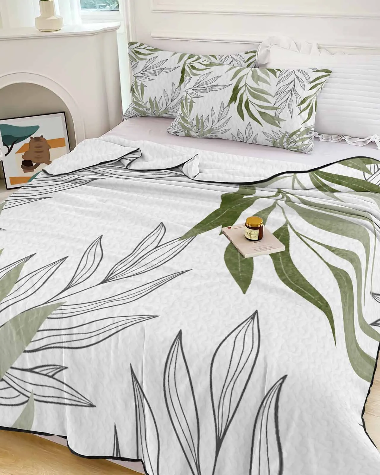 Willow Leaf Line Sage Green Cooling Blankets Air Condition Comforter Lightweight Summer Quilt for Bed Breathable Soft Thin Quilt