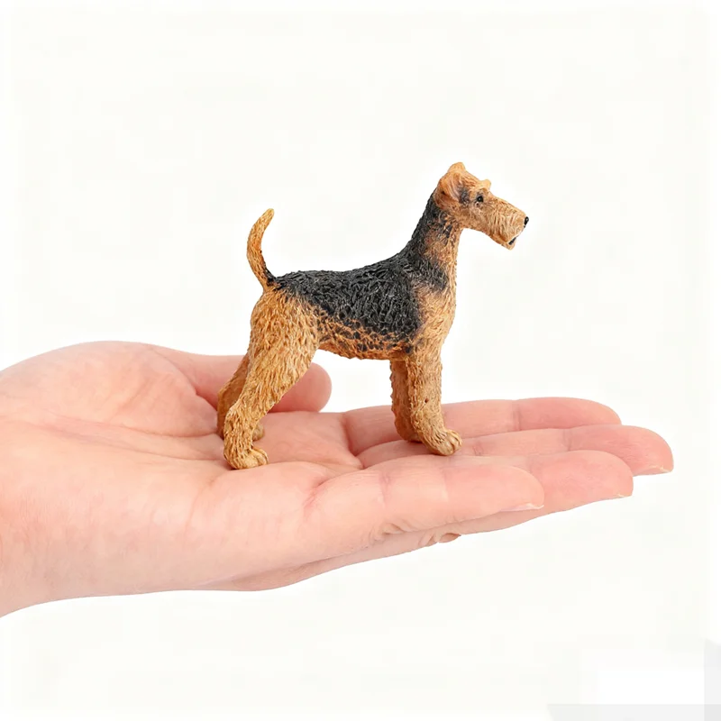 Lifelike Airedale Terrier Dog Statue, Miniature Pet Puppy Figurine, Decorative Desk Ornament