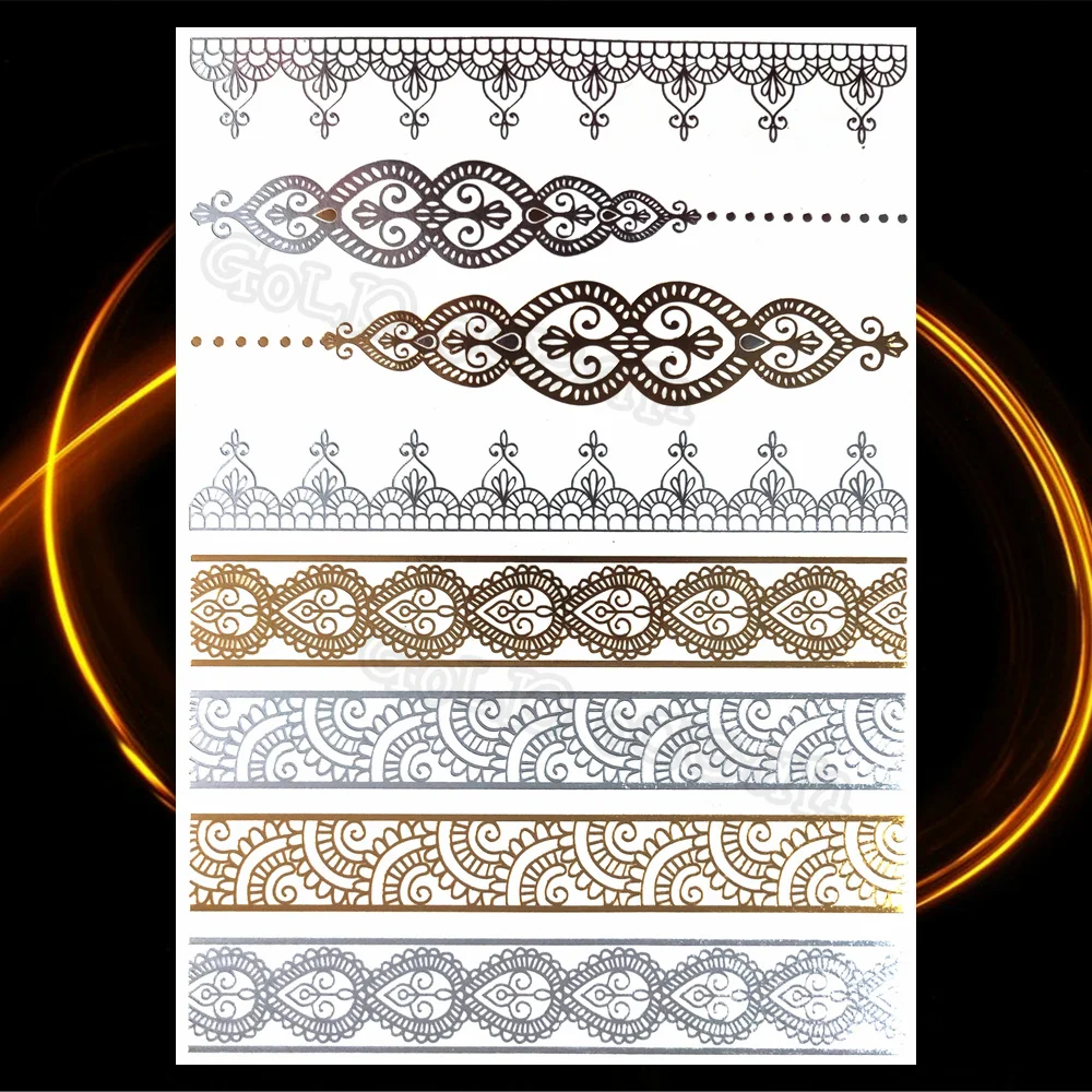 Sexy Golden Lace Mandala Temporary Tattoos For Women Adult Sun Butterfly Moon False Tattoo Arm Chest Body Art Waterproof Tatoos