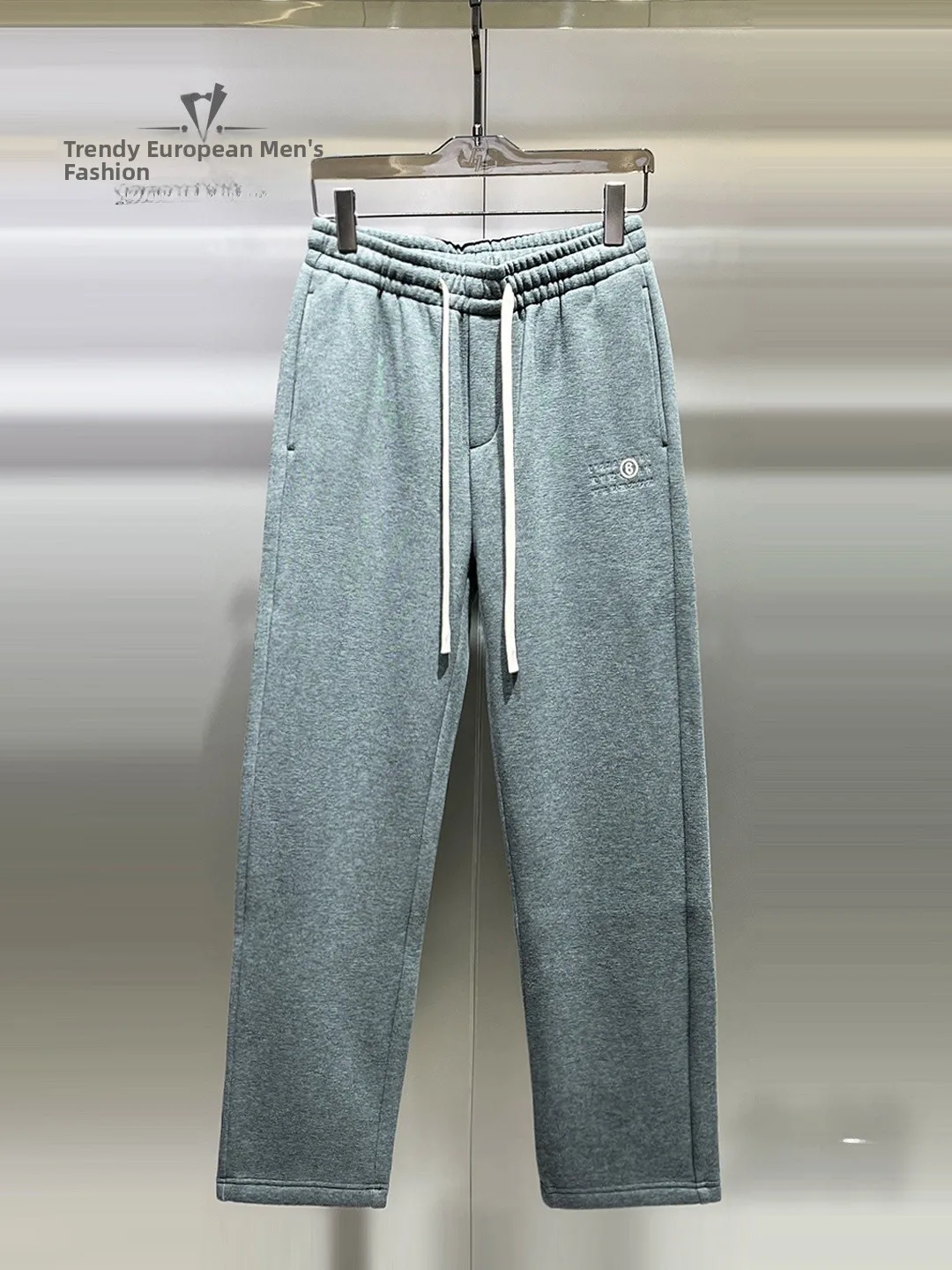 

Men's Thiened Fce Lined Straight Leg Pants Winter Faion Casual Loose Fit Trousers Digital Embroidery Trendy Sle