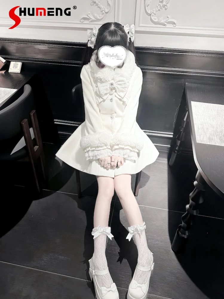 

Японская шерстяная куртка массового производства, осенне-зимняя новинка для девочек и женщин, облегающее милое элегантное длинное пальто, женские пальто в стиле Лолиты