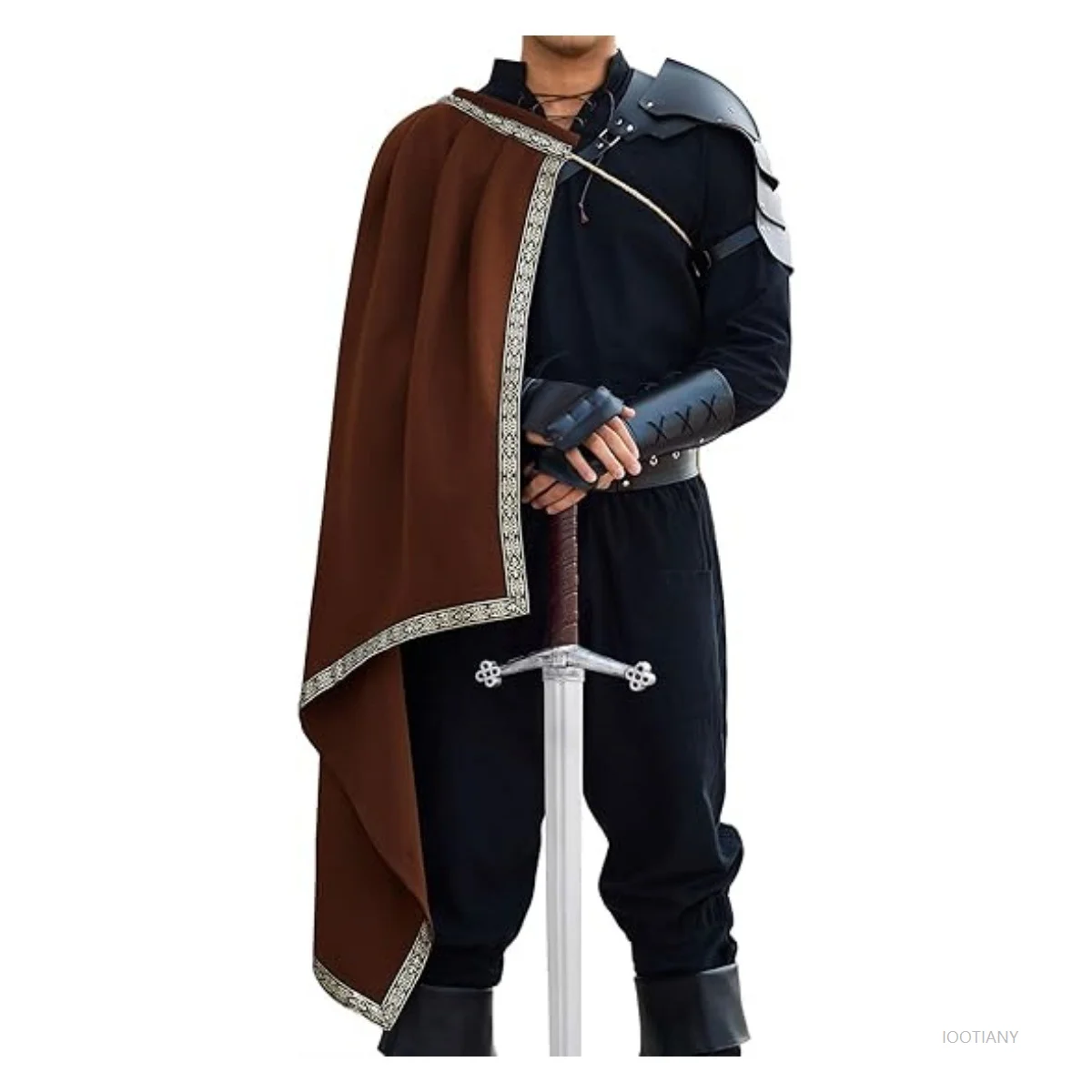 Medieval Tudor Cloak Renaissance Knight Men's Half Shoulder Cape Black Hooded Shrug Ranger Cape Larp Costume Halloween Coat 2025