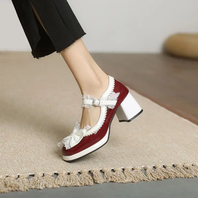 

Туфли ASILETO Lolita Mary Janes 32 33 квадратный носок на массивном каблуке 6 см Пряжка ремешок бант смешанные цвета большой размер 42 43 Милая обувь