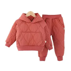 2020 Autumn Winter Girls' Suit plus velvet two-piece Set Boy trendy kids Cotton Hooded Coats and Pants Children's Clothing0-4Y