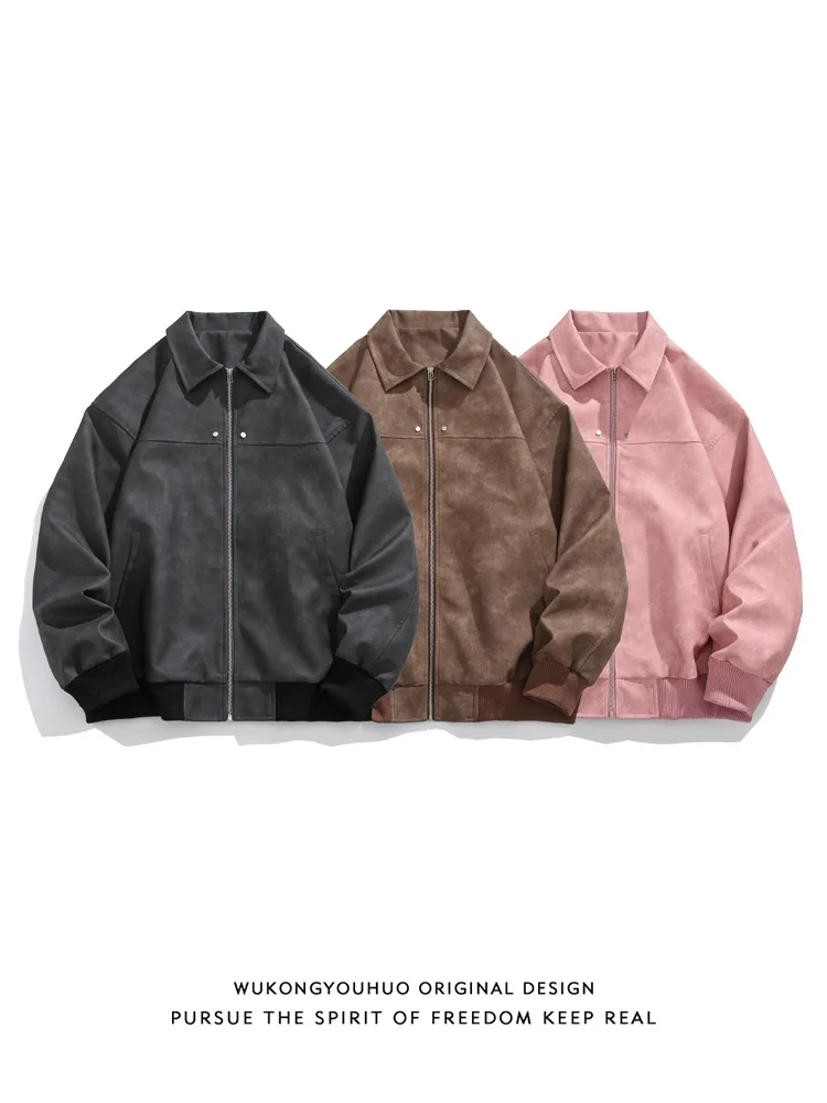 

New 2025 Men's Casual Jaet Spring Autumn Loose Fit Simple Collar Versatile Loose Sle Pure Color Windproof Zipper Closure