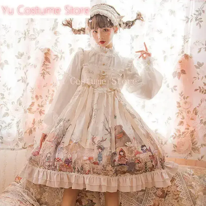 

Japanese Vittoria VintageLolita OPDress Women Dream Forest Series Print Jsk Dresses Girls Kawaii Daily Party Princess Yu Costume