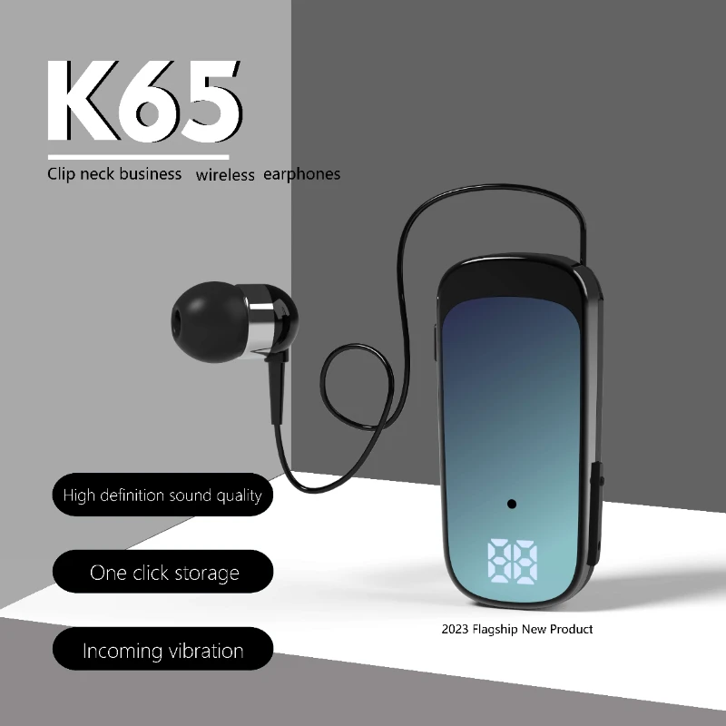 K65 collar clip business Bluetooth headset call/music time 20 hours, LED power digital display, noise reduction wireless headset