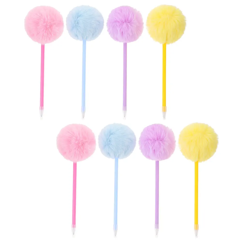 

8pcs Ballpoint Kids Pen Ballpoint Pompom Smooth Writing Kids School Cartoon Girly Cute Pens For Girls Fuzzy Pens