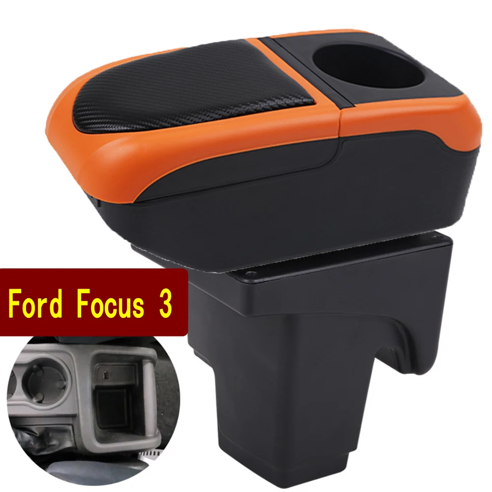 

For Car Ford Focus III 3 Armrest Box Arm Elbow Rest Center Console Storage Case with Cup Holder USB Port