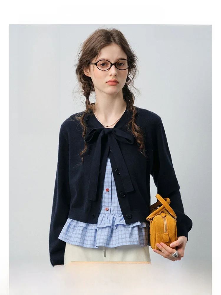 

Женский комплект из топа и кардигана с узлом VEGA CHANG, весна 2026, клетчатый комплект с рюшами и подолом Miu Sle Faion Ensemble