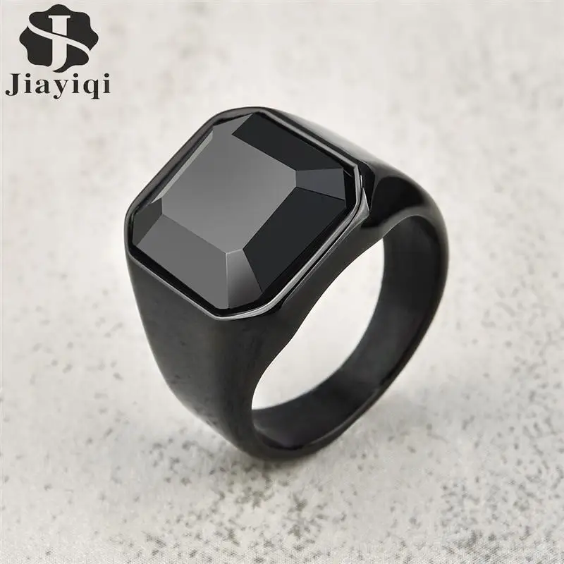 New Male Punk Rock Black Stone Stainless Steel Cubic Zircon Ring For Men Hip Hop Party Male Wedding Jewelry