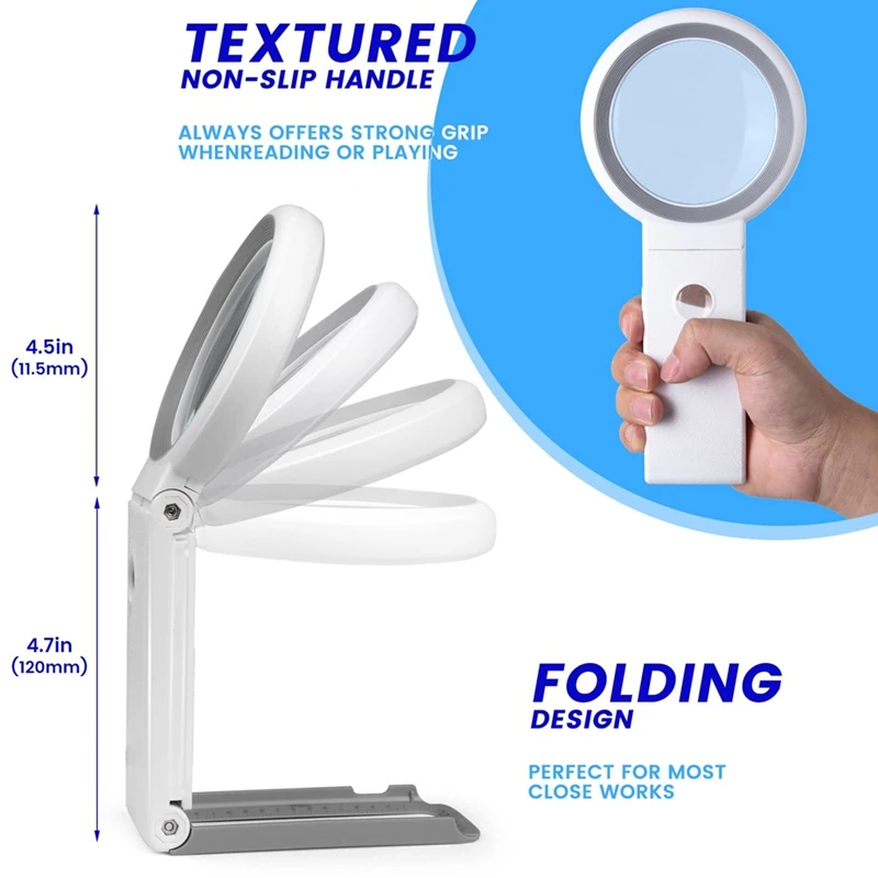 30X40X Foldable Handheld Magnifying Lenses 18LED Illuminated Lighted Magnifier for Seniors Reading,Close Work,Coins-A50M