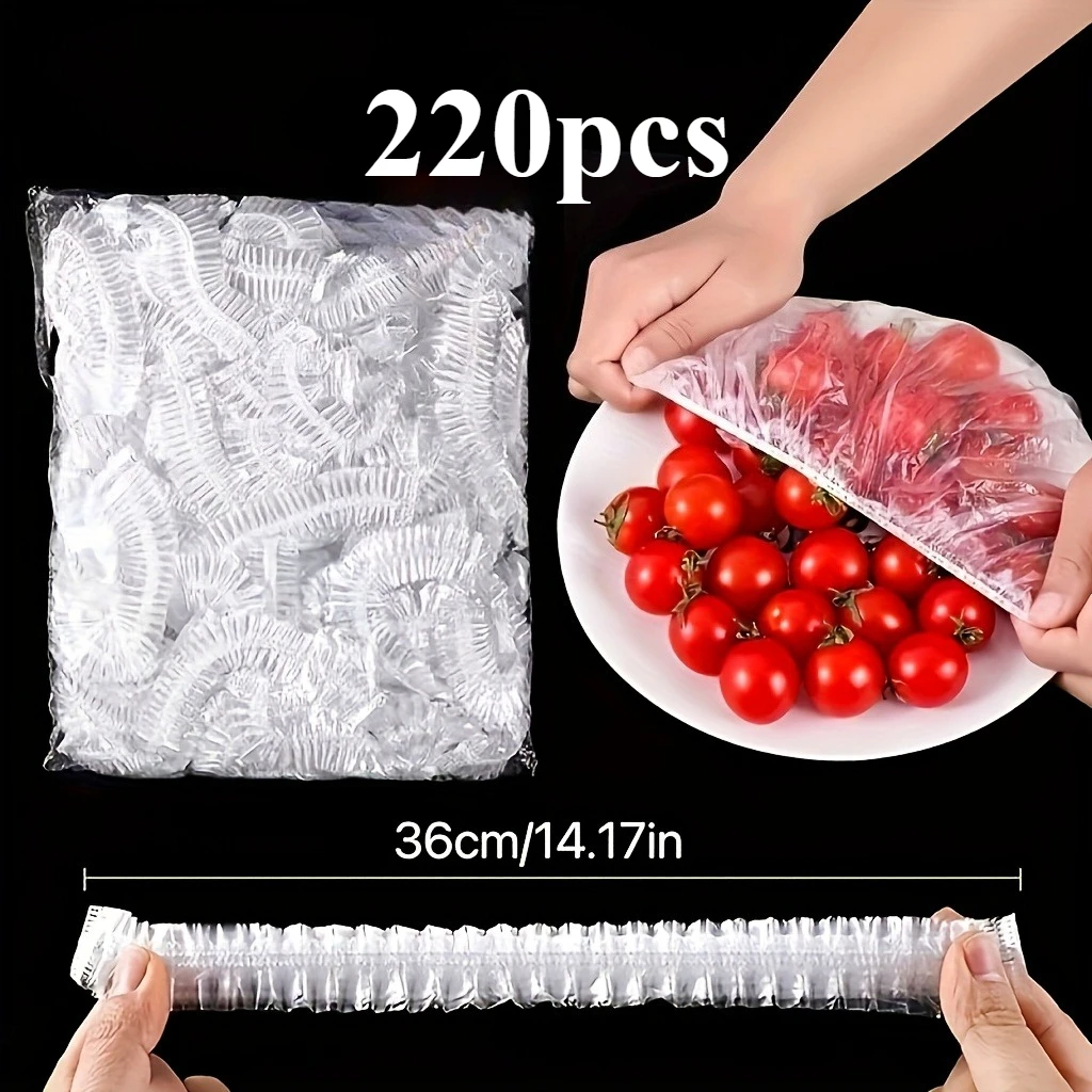 220Pcs Striped Stretch Reusable Elastic Food Covers Clear Durable Bowl Plate Storage Lids For Home Holiday Kitchen Use