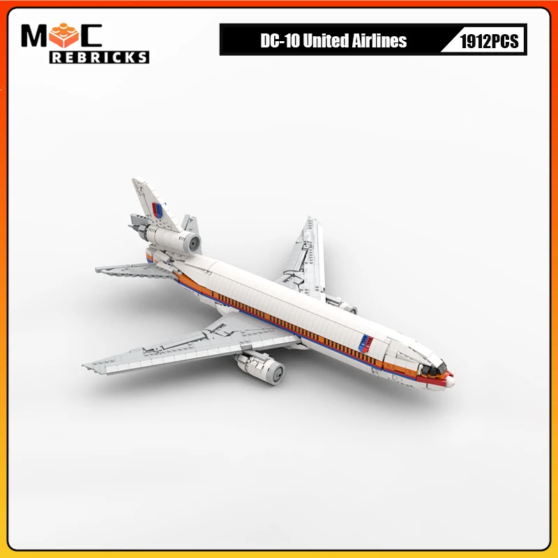

1912 шт., транспортный самолет United Airlines DC-10, строительные блоки самолета, модель MOC, набор коллекции, сборные кирпичи, игрушки