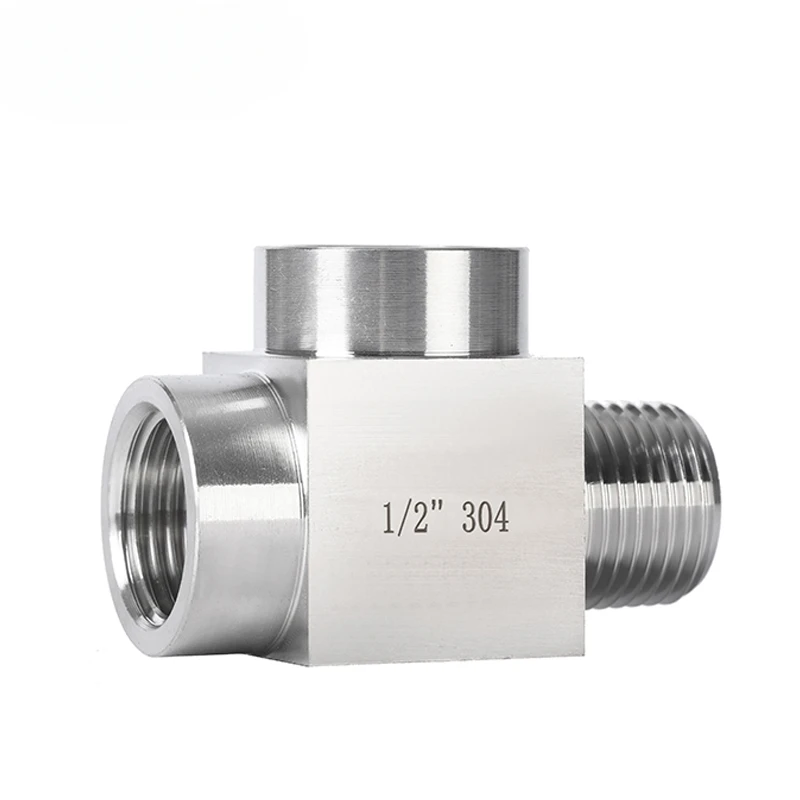 High Pressure Internal  External Thread Tee Joint inside outside Spiral Text Pressure Gauge Water Pipe Connector 4 Points