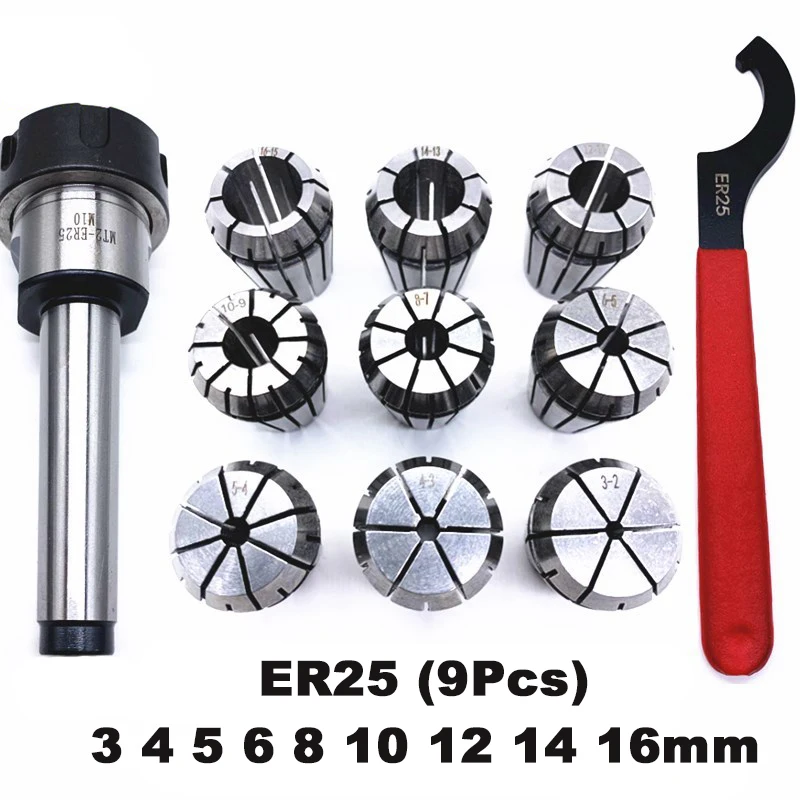 OUIO ER25 Collect MT2 MT3 MT4 ER25 Spring Clamps 15PCS MT2 ER25 M12 ER25 Collet Chuck Morse Cone Holder MT2 MT3 MT4 ER25  Set