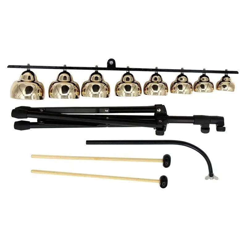 

Stage Performance Professional Percussion Instrument Tuning Chime Chinese Traditional Eight Tone Copper Bell with Stand Set