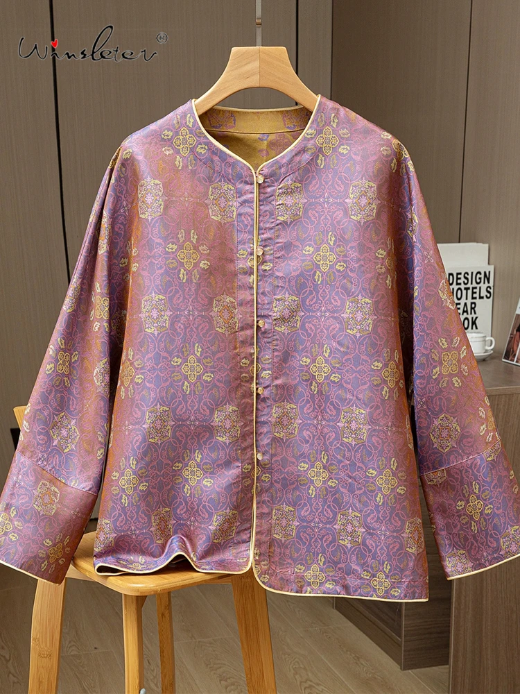 

Winsleter — женское элегантное пальто из 100% натурального шелка Shu Brocade, двустороннее жаккардовое свободное пальто в стиле ретро, осенняя новинка 202, C59910CC